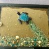8x10 sea turtle in frame blue stones white shells