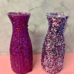 Set of 2 small plastic glitter vases