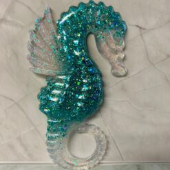 seahorse flat figurine handmade blue green white