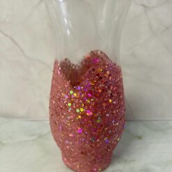 Pink Glitter Vase approx 5.5 inches high glass