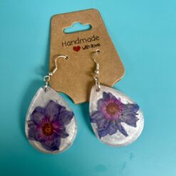 Handmade dangling earrings purple flower